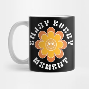 Enjoy Every Moment. Retro Vintage Daisy Flower Motivational and Inspirational Quote. White Mug